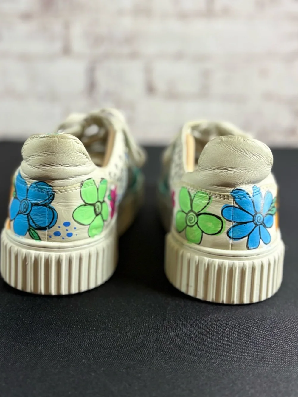 Hand-Painted Floral Platform Sneakers - Cream Canvas with Multicolor Flowers